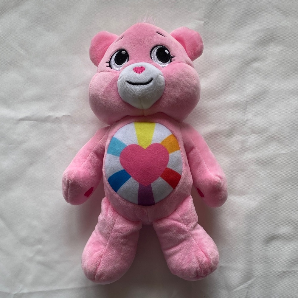 Care Bears Cheer Bear - Pink with Rainbow Heart Emblem 12"